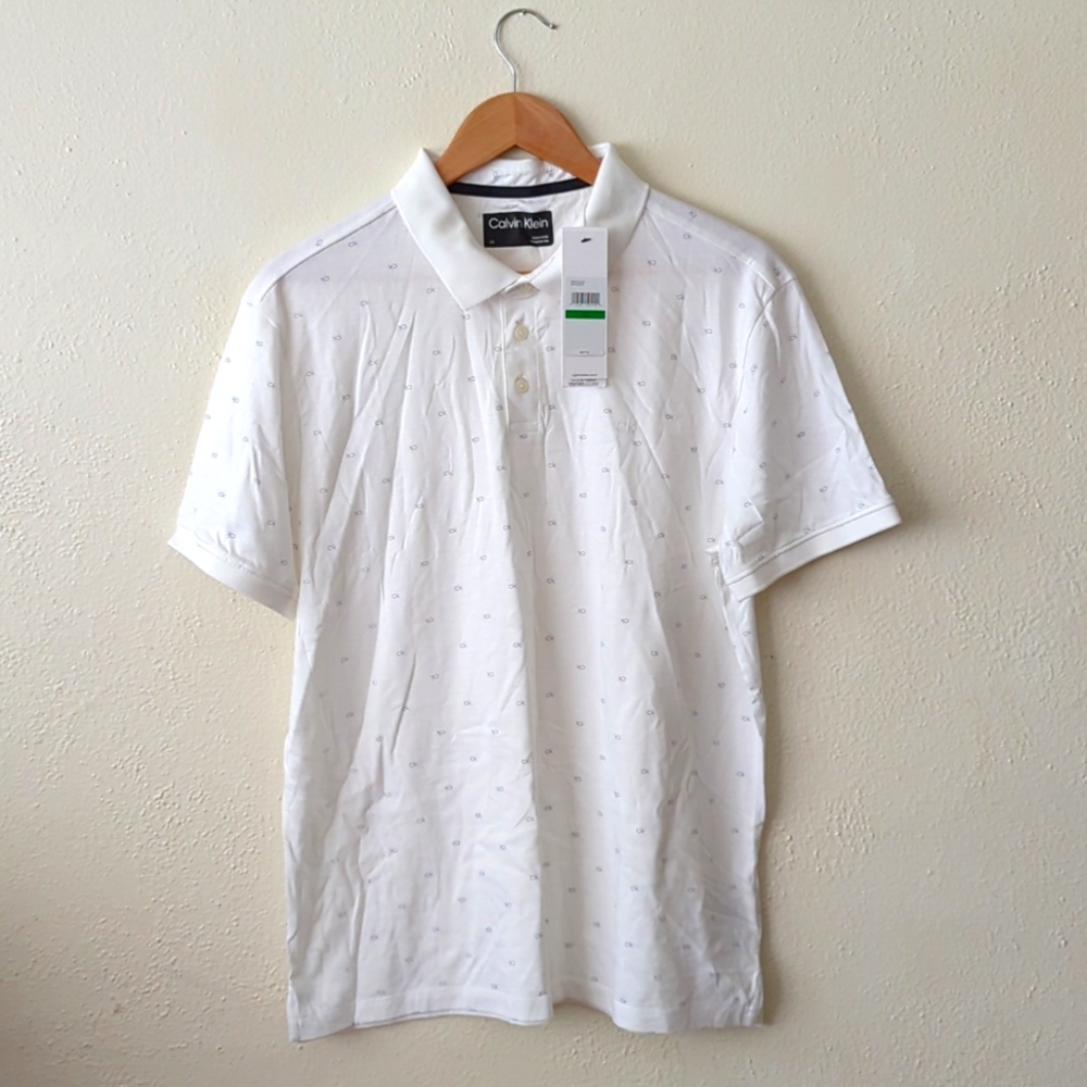 NWT Calvin Klein - Men's Large - White Polo Shirt - 100 % Cotton